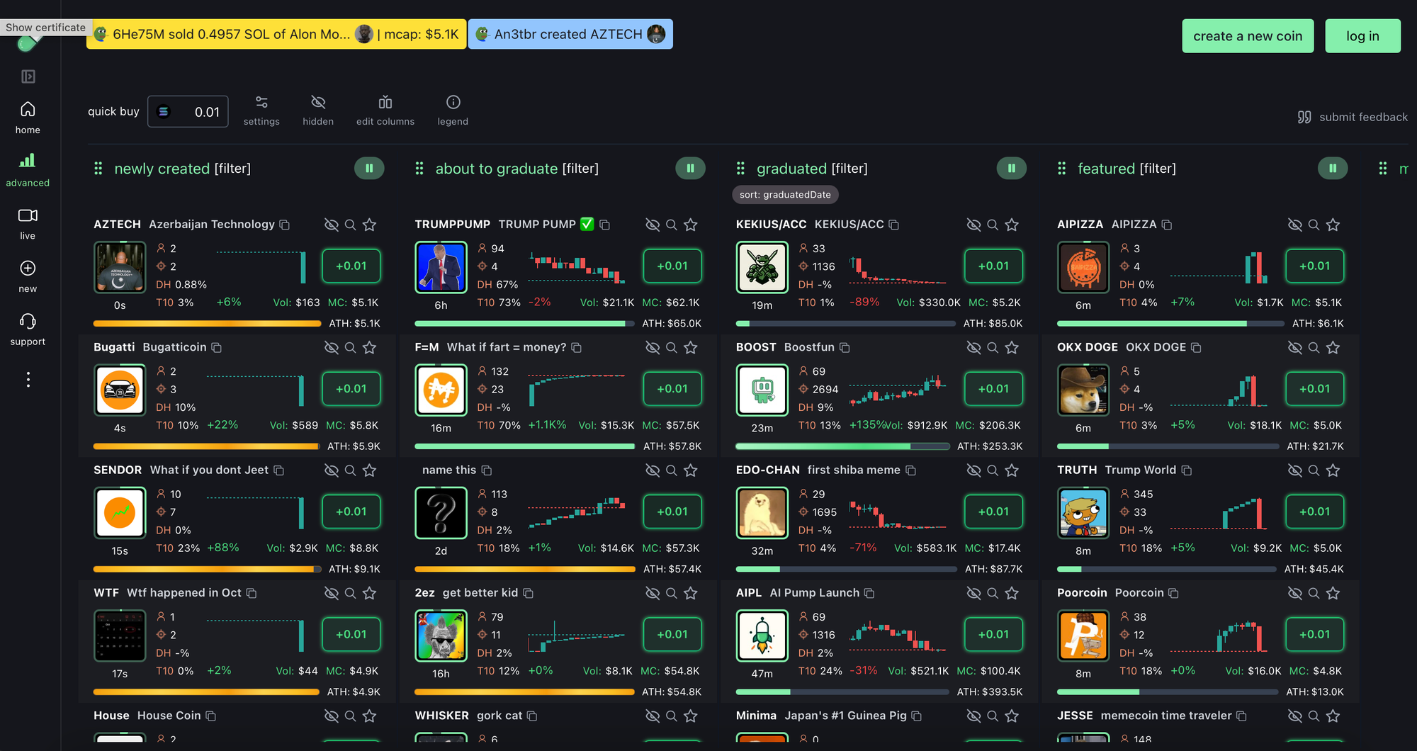 screenshot of the pump.fun advanced dashboard.