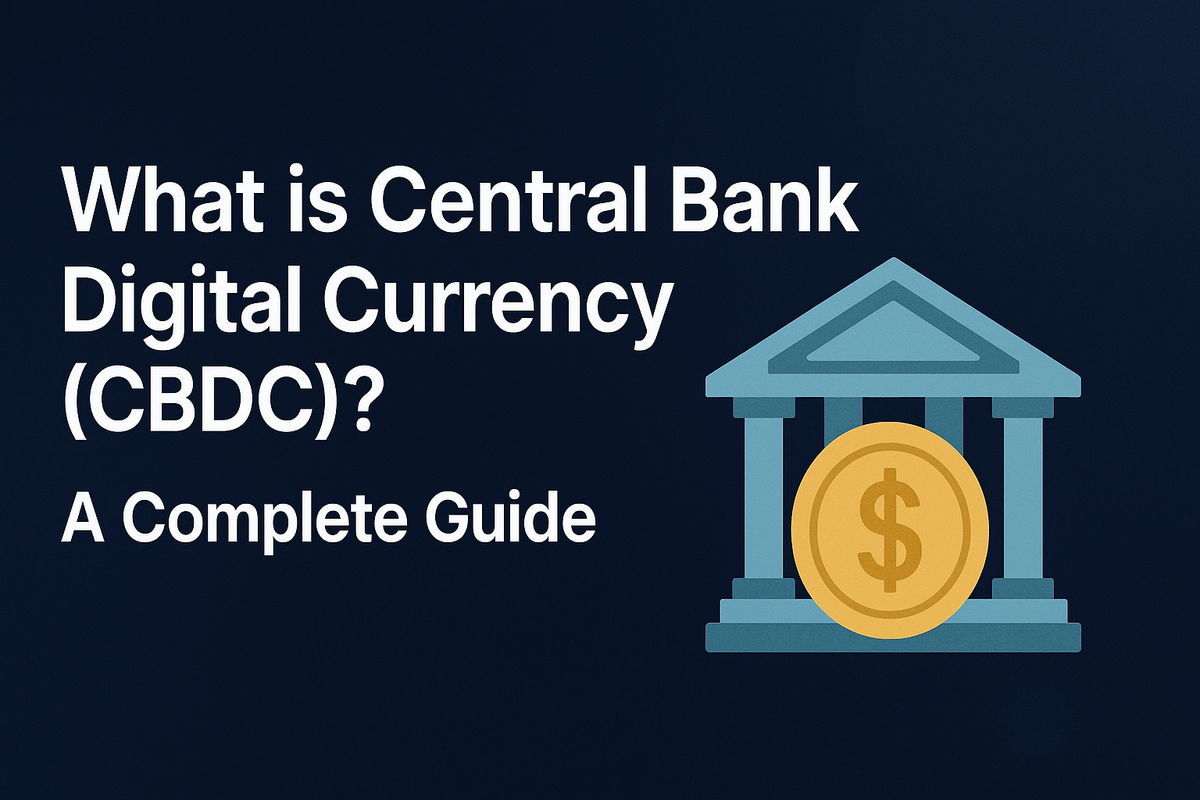 What is Central Bank Digital Currency (CBDC)? cover image featuring a gold coin and a bank building.