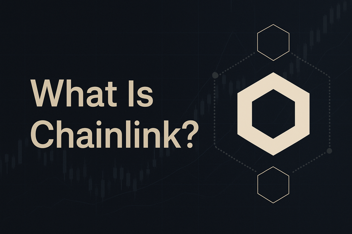 What Is Chainlink? Cover image showing Chainlink logo, decentralized network graphics, and title text on a dark background.