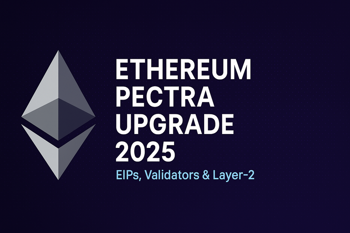 Ethereum Pectra Upgrade 2025 banner with Ethereum logo and upgrade details.