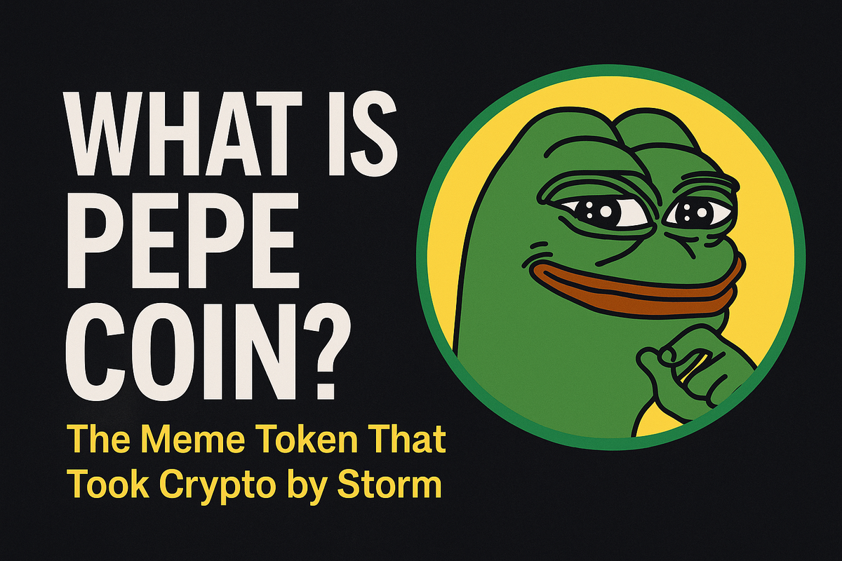 Wide cover image of Pepe Coin with Pepe the Frog mascot and bold title text "What is Pepe Coin? The Meme Token That Took Crypto by Storm" on dark background.