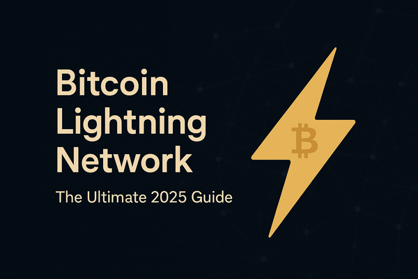 Bitcoin Lightning Network cover image with dark background, beige title text, and a golden lightning bolt.
