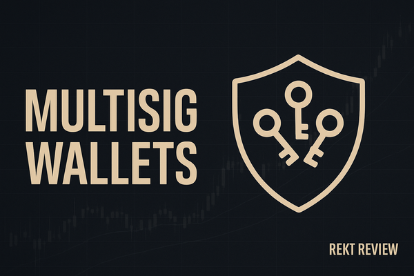 Multisig Wallets cover image featuring beige shield with three keys, on a dark background