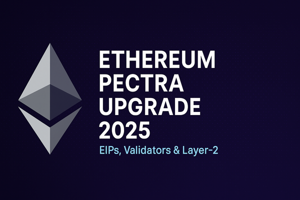 Ethereum Pectra Upgrade 2025 banner with Ethereum logo and upgrade details.